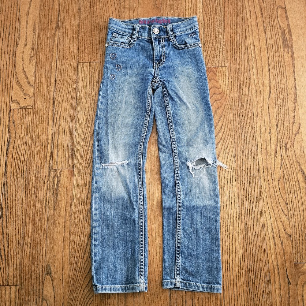Gymboree Straight Fit Embroidered Distrestressed Jeans Girls Size 5 Slim
